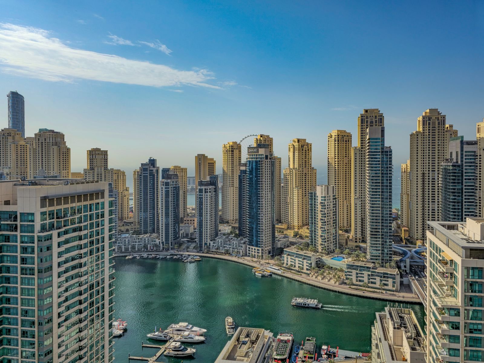Aerial View of Dubai Marina Skyline and Towers