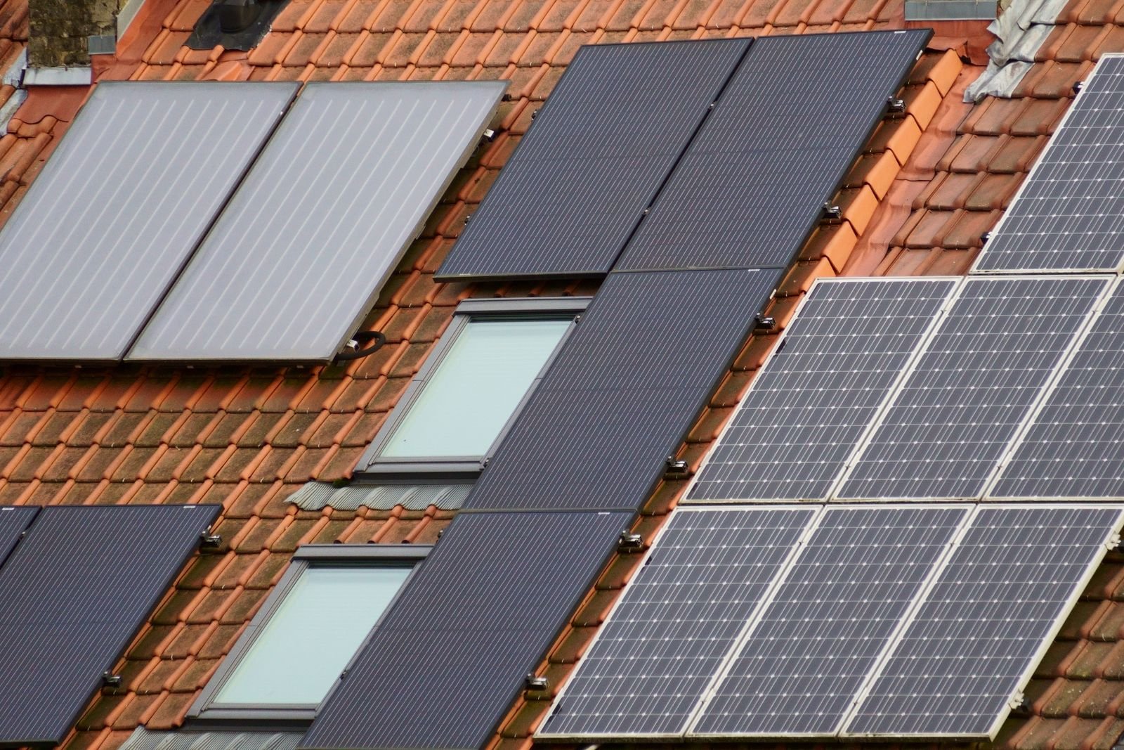 Close-Up of Solar Panels on Tiled Roof
