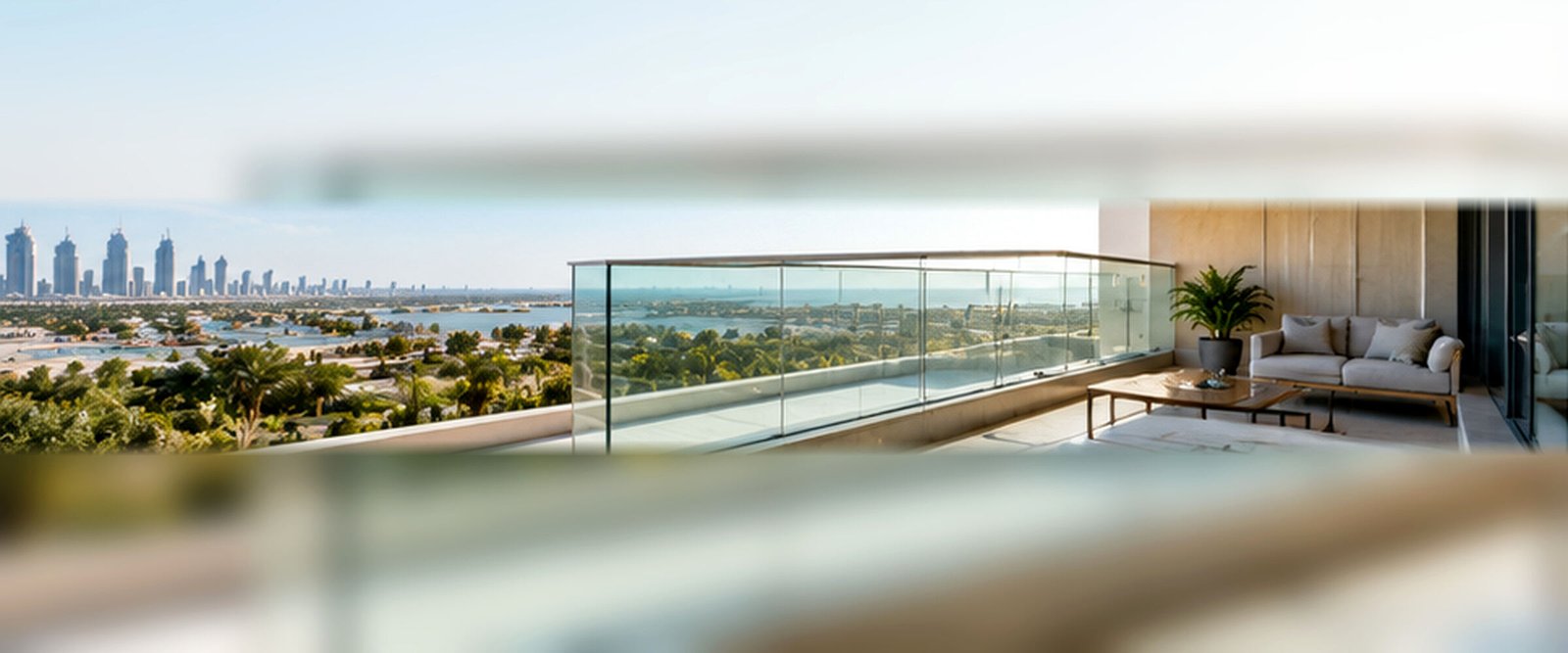 Terrace overlooking a Dubai community and skyline