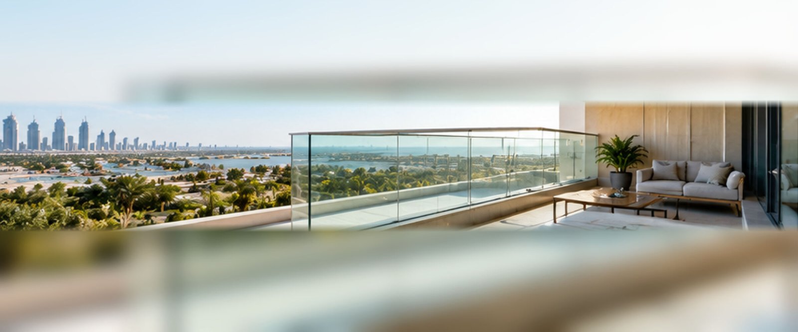 Terrace with glass balustrade overlooking Dubai