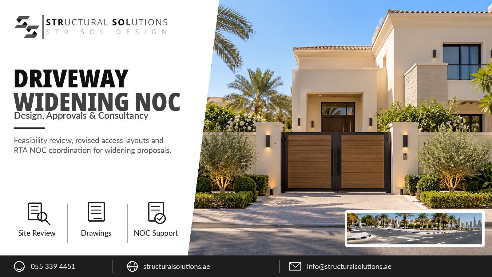 RTA driveway widening NOC for a Dubai villa — Structural Solutions
