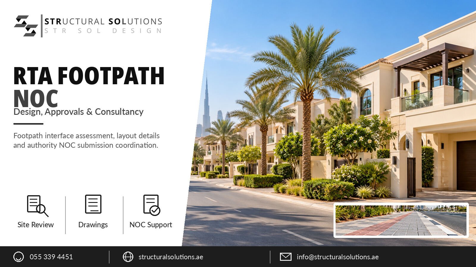 RTA footpath NOC for paving in front of a Dubai villa — Structural Solutions