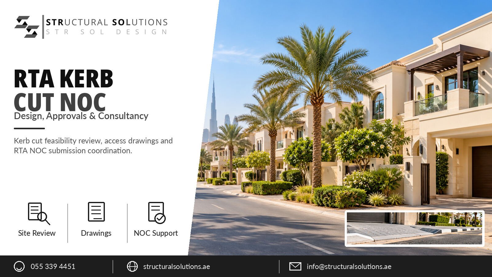 RTA kerb cut NOC for a villa driveway in Dubai — Structural Solutions
