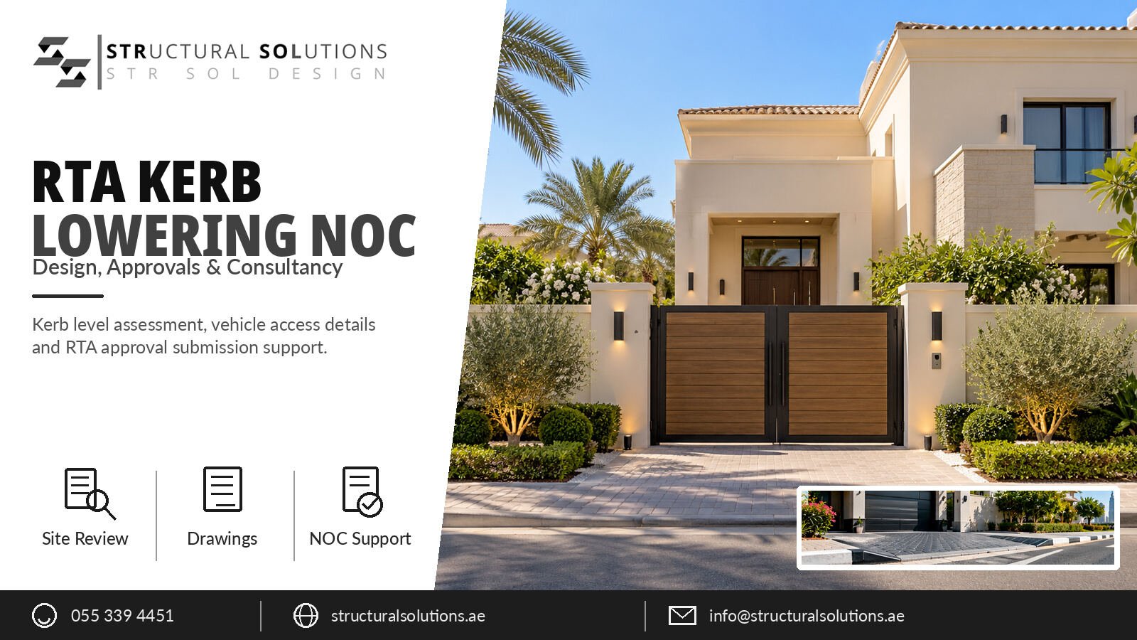 RTA kerb lowering NOC for villa access in Dubai — Structural Solutions