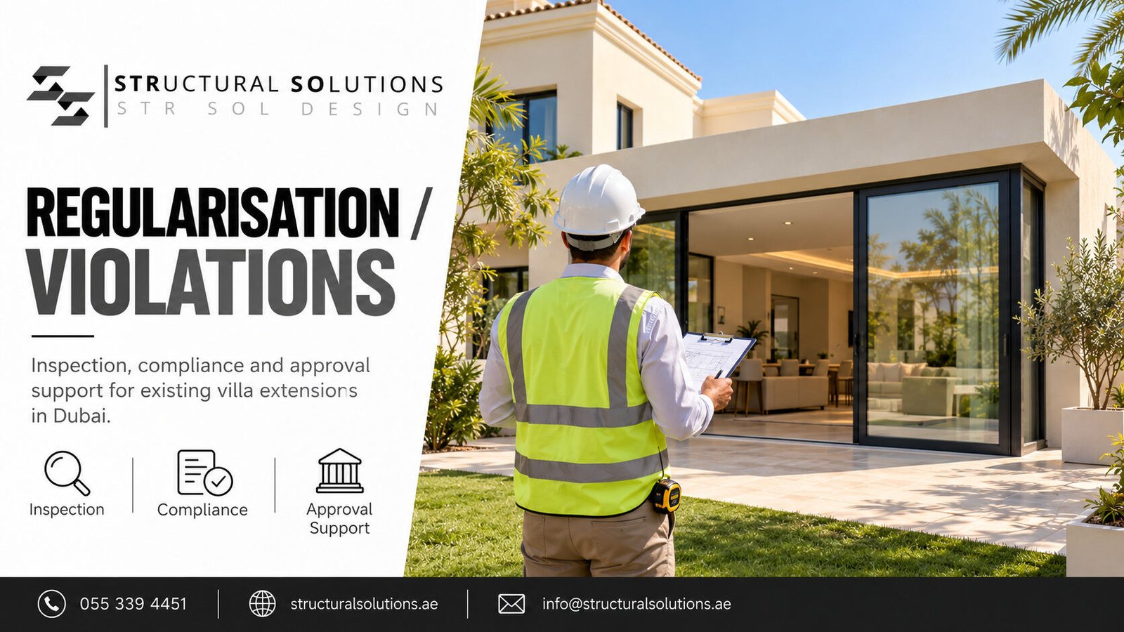 Engineer inspecting villa works for regularisation in Dubai — Structural Solutions