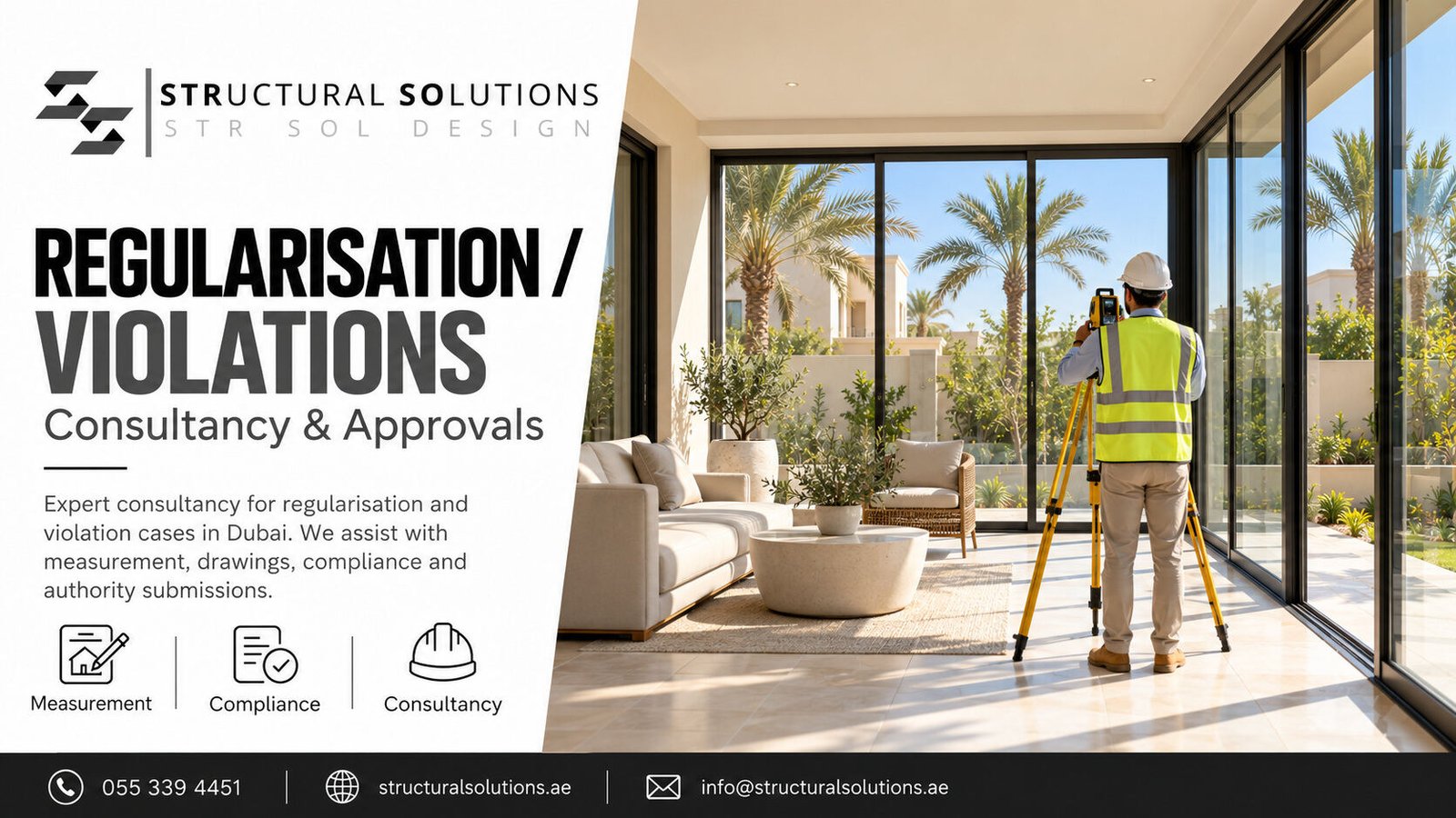 Engineer inspecting villa works for regularisation in Dubai — Structural Solutions