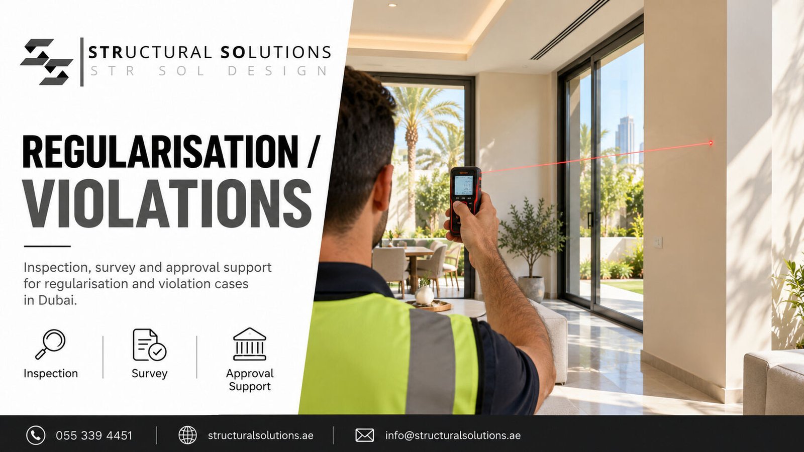Engineer inspecting villa works for regularisation in Dubai — Structural Solutions