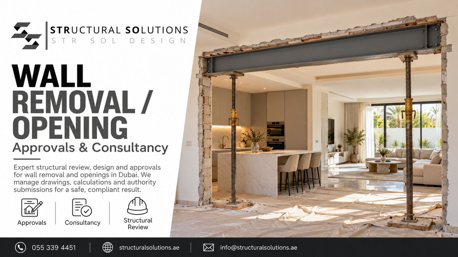 Wall removal and new opening in a Dubai villa — Structural Solutions